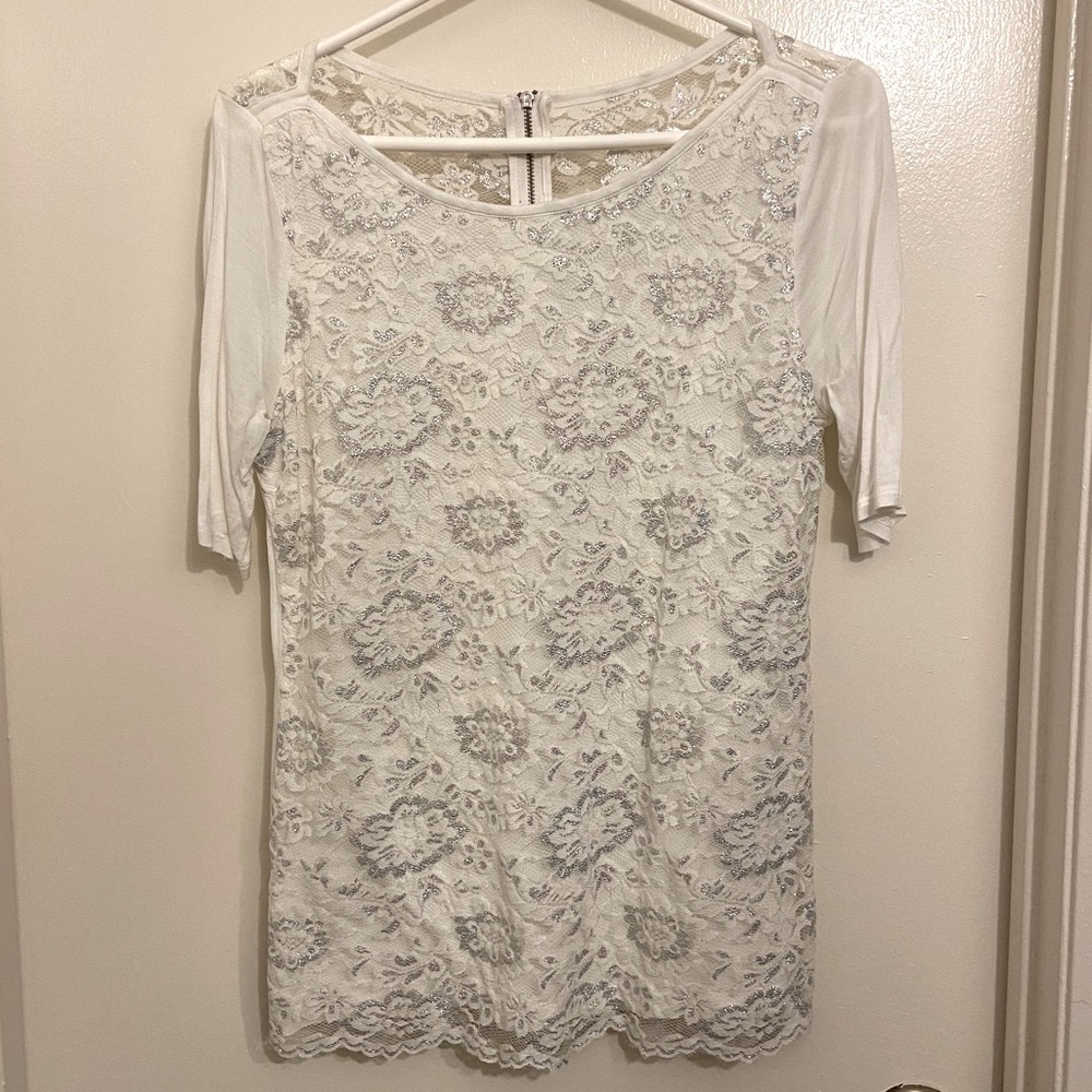 EUC white quarter sleeve lace top